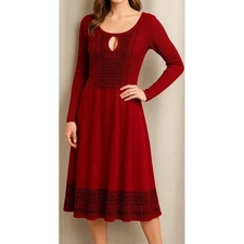 Olive + Oak XL Red Ribbed Knit Dress Keyhole Neckline Holiday Preppy Cozy
