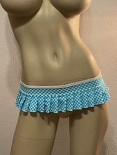 Blue White Gingham Pleated Micro Mini Skirt Exotic Dancer Lingerie Rave Beach