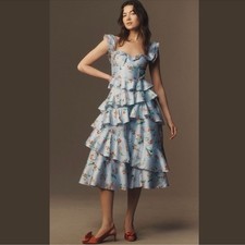 BHLDN Sydney Corset Fit-and-Flare Taffeta Midi Dress XS