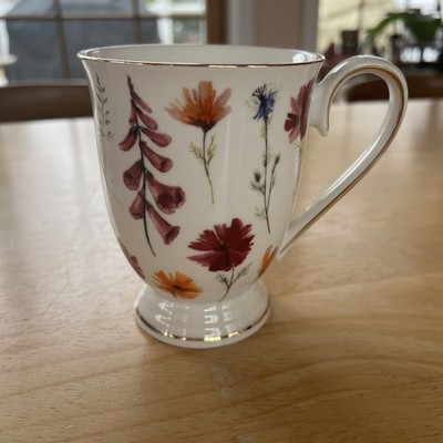 Grace TeaWare Floral Porcelain Gold Trim Flower Footed Mug Coffee Nice Colors!