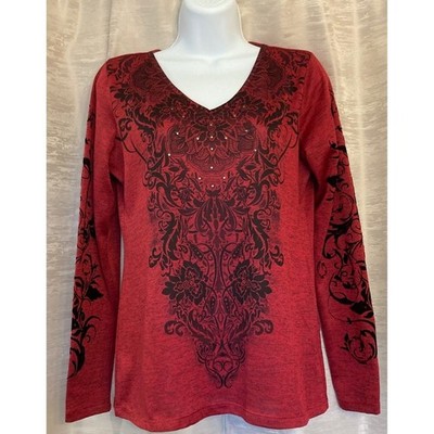 Established 1962 Red Embellished Long Sleeve Top, Size Small