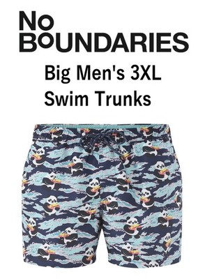 No Boundaries Big Men's 3XL Elastic Waist Swim Trunks 6'' Inseam Shorts Blue New
