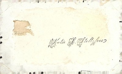 Antique Victorian Calling Card Katie B Stotzfoos Handwritten Signature
