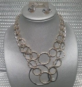 Lot of 3 Chico's Necklace & Earrings Silver & Gold Tone In very good condition