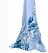 100 Silk mulberry Scarf Women neckerchief Shawl Wrap floral blue gray MY196-28