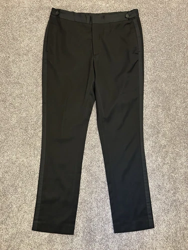 H&M Men's Slim Fit Side Stripes Chino Dress Black Pants Adjustable Size 36 R - Picture 2 of 17