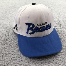 Atlanta Braves Hat Cap Snap Back Mens White Blue Script MLB Baseball Nike