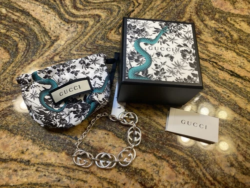 Bracciale Gucci Britt GG in argento sterling 925 AUTENTICO nuovo con scatola