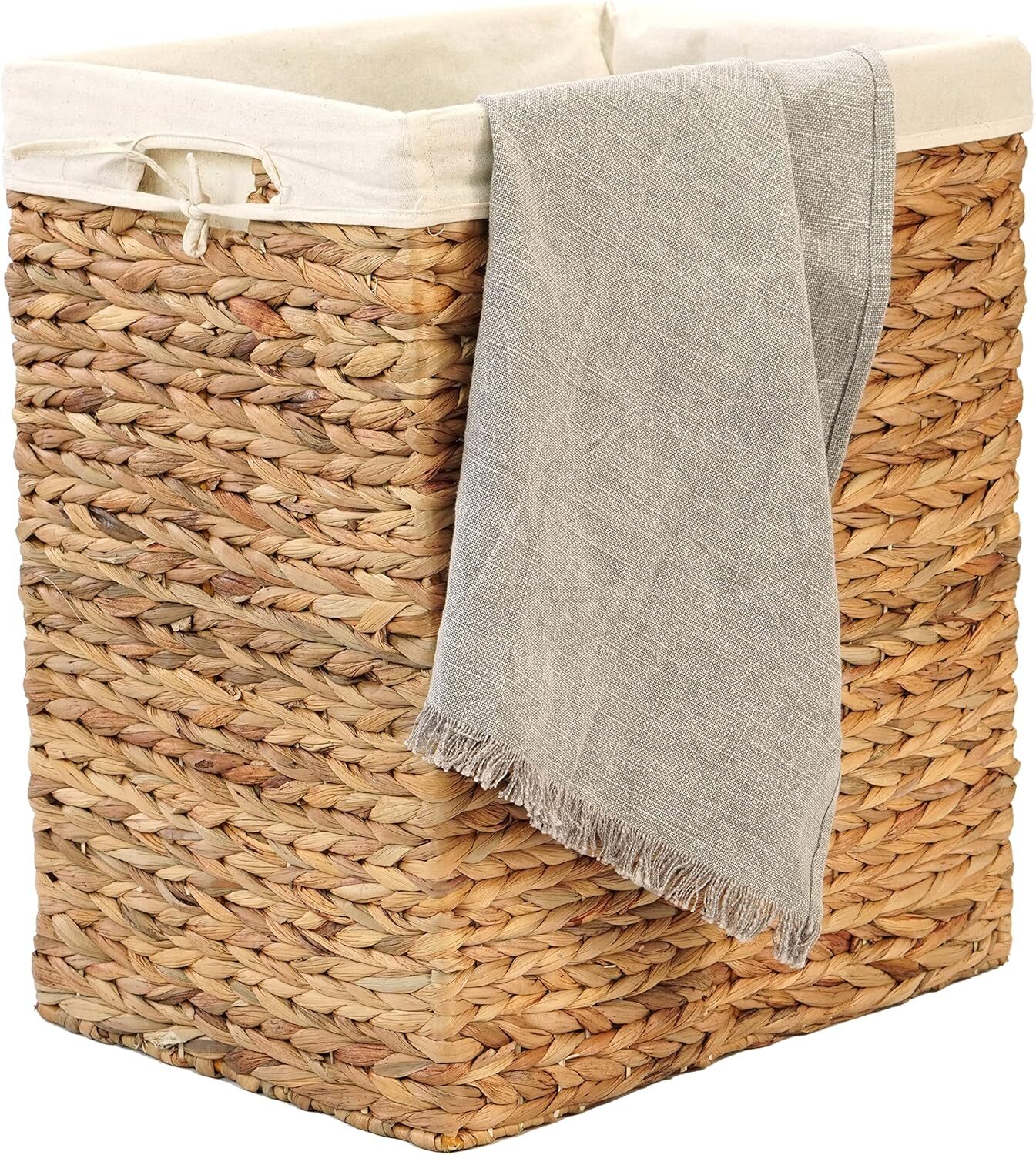 Handmade Natural Water Hyacinth Wicker Laundry Hamper with Lid Large Rectangular Design