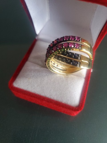Raritäten Carol Brodie blau rosa Saphir, Tsavorit Ring Größe 8 neu ohne Etikett - Bild 5 von 12