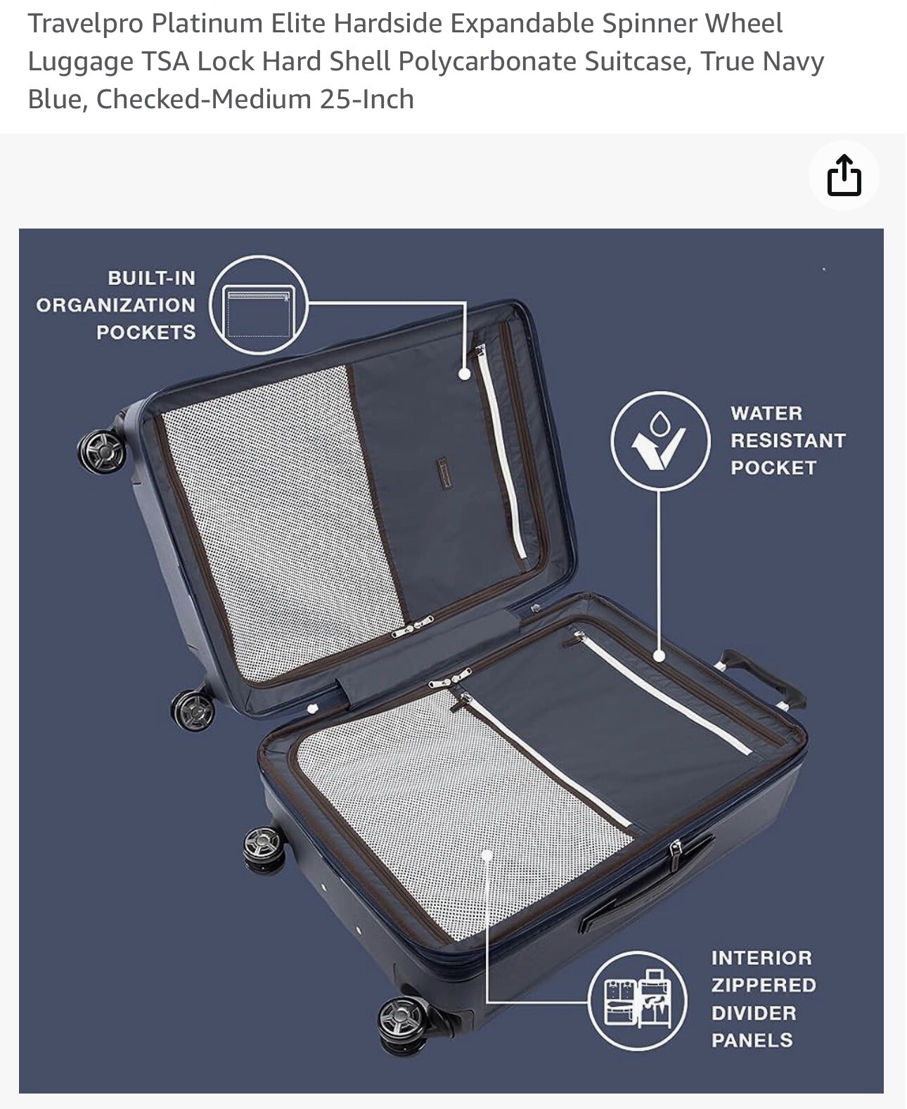 Travelpro Platinum Elite Hardside Checked- Medium 25-Inch, True Navy Blue 