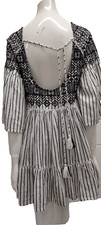 Free People Boho Dress Indian Style Backless XS S M Tasseled Black White Pattern