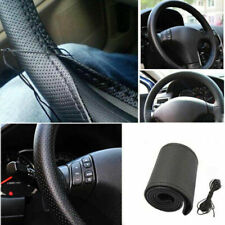Car Truck Leather Steering Wheel Cover With Needles and Thread Black DIY AB