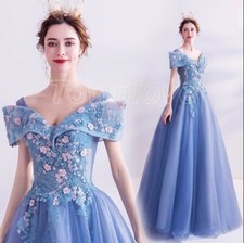 Gorgeous Off Shoulder Flowers Tulle Ball Gown Princess Dress Prom Evening Gown