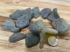 Sea glass - 12 Large Craft Quality Pieces Of Olive Green Sea Glass