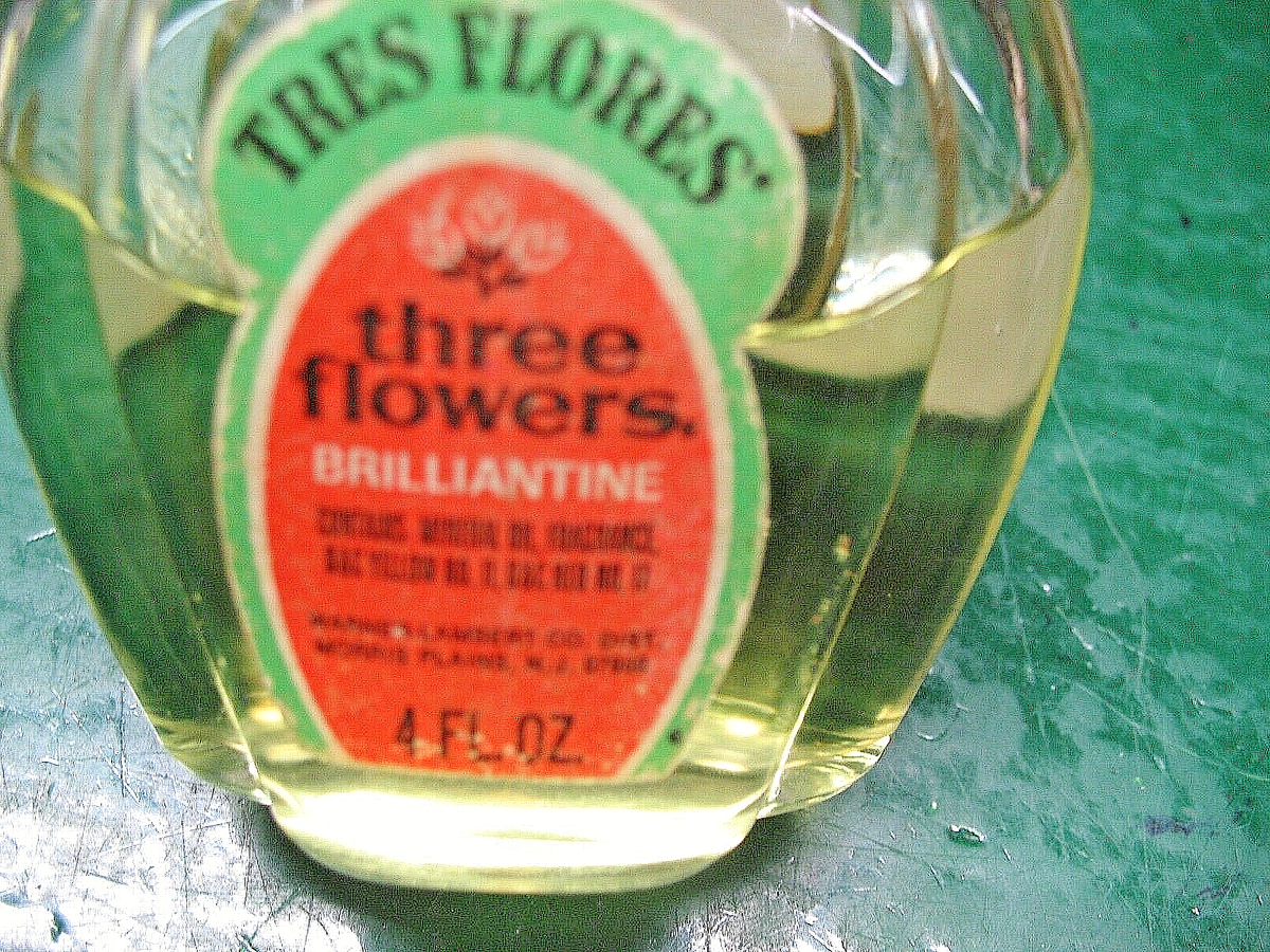 THREE FLOWERS TRES FLORES BRILLIANTINE BOTTLE WARNER LAMBERT VINT