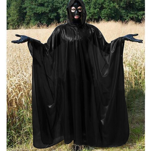 Latex Gummi Cloak Schwarz Lang Mantel Sport Tops Kostüm Mantel 0,4