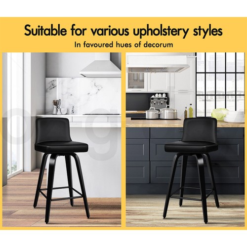 ALFORDSON 2x Swivel Bar Stools Bailey Kitchen Wooden Dining Chair ALL BLACK - Picture 6 of 12