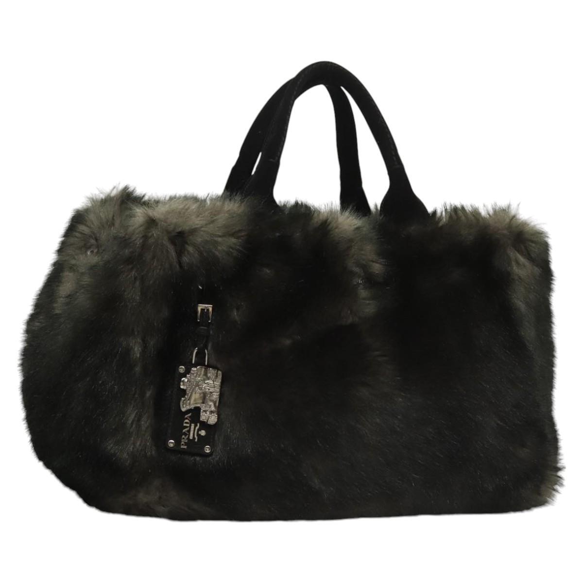 Prada Canapa GM Black Gray Auth Handbag ki5632AV