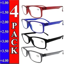 4 Pack Reading Glasses Mens Womens Unisex Readers Square Frame New Style 1.0-4.0