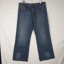 DHJC Jeans Blue Denim Relaxed Baggy Boot Cut Grunge Skater Mens 36 x 30 Y2K