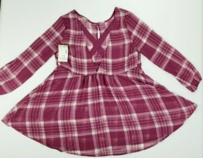 Bongo Juniors Medium Purple Plaid Caged Tunic Long Sleeve Sheer V Neck Shirt Top