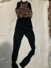 Girls Revolution Black Gold Long Mesh Unitard Size LC Large Child Dance Costume