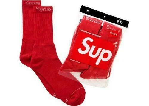 CHAUSSETTES SUPREME HOMME HANES CREW BOÎTE ROUGE LOGO CLASSIQUE 6 12 FW19 FLAMBANT NEUF