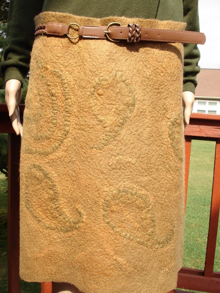 Nuno fieltro mujer lana falda lana merino/seda/fibras bambú nueva.W34 L22,5"