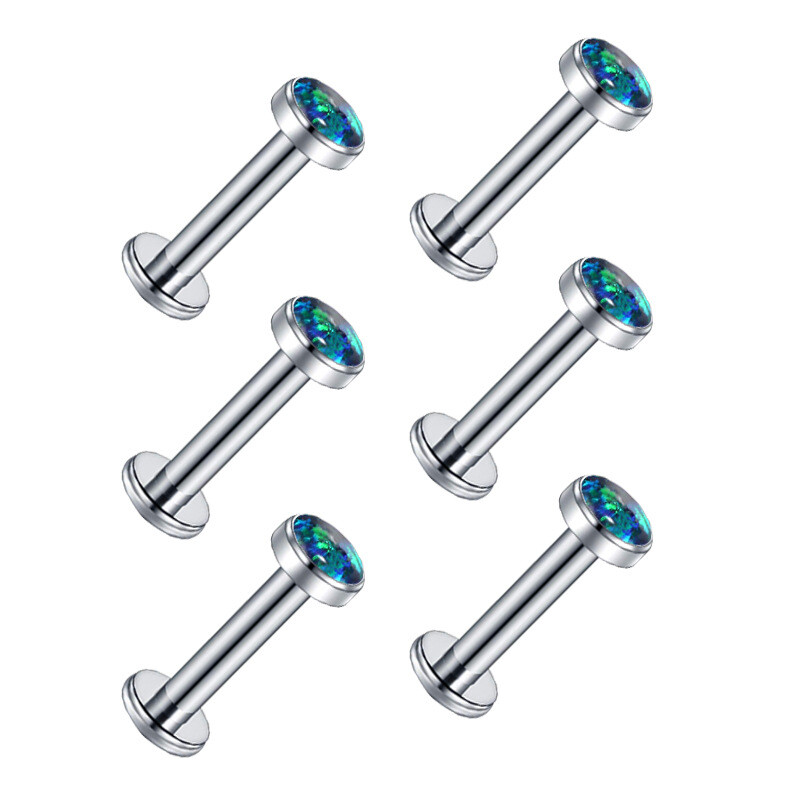 16G Opal Cartilage Stud Earring Internally Threaded Labret Lip