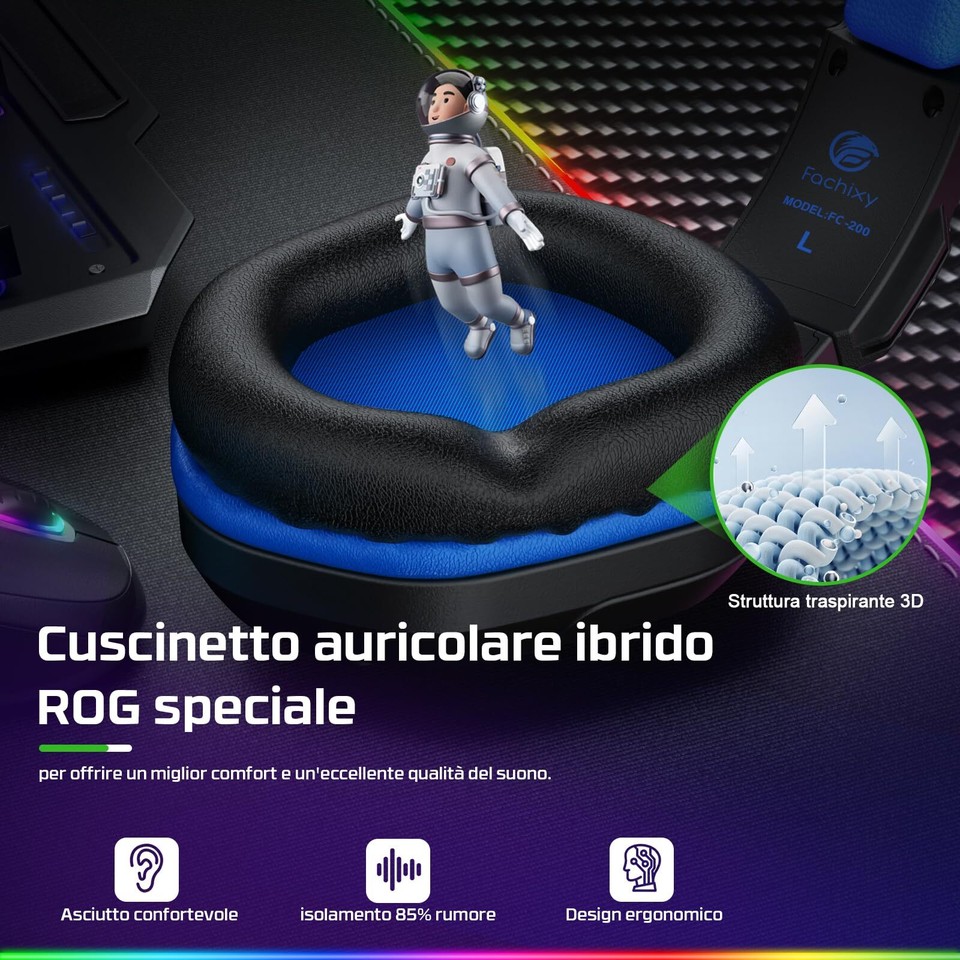 Fachixy 「2024 New」 FC200 Cuffie Gaming per PS4 PS5 PC Xbox Nintendo