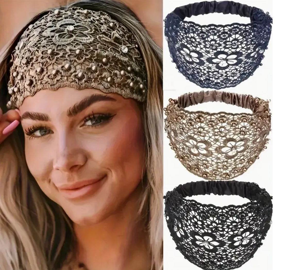 Hollowed Lace Headbands - Pearl Rhinestones Hairbands Women  display picture 3