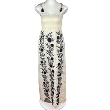 Juicy Couture Angel Hippie Silk Maxi Dress Cream Black Flower Embroidered Sz P