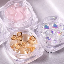15Pcs Mixed-Size Nail Decoration Crystal Love Heart Nail Tips Glass 3D Nail Ar ~