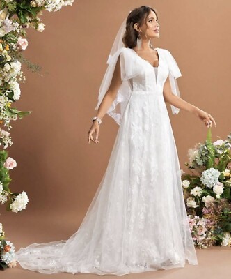 SHEIN Belle Floral Embroidered Bow Mesh Floor Length Wedding