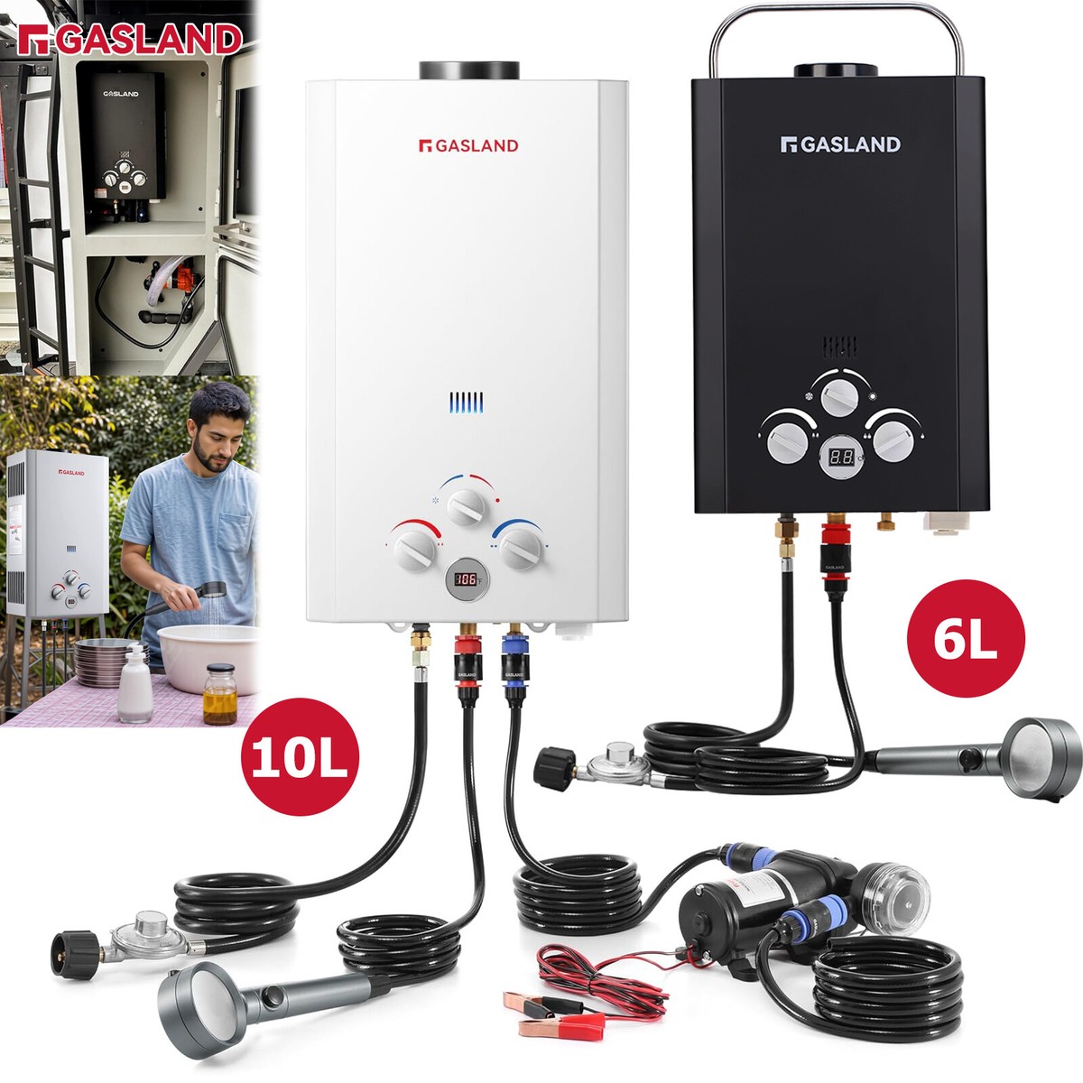 GASLAND 6L/10L Portable Gas Water Heater Outing Kit Instant Hot
