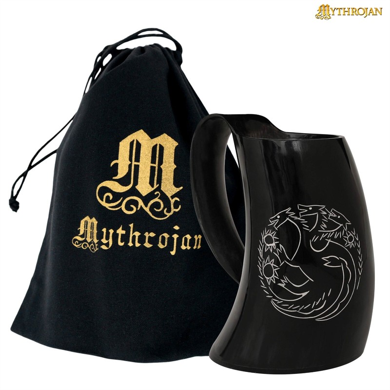Viking Drinking Horn Mug with Leather Strap and  Canvas  Bag 600 ML