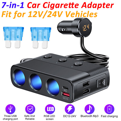 3 Way Car Cigarette Lighter Socket Splitter USB Fast Charger Power Adapter 12V