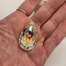 Swarovski Crystal Clear AB 38x22mm Vintage Almond 6105 Pendant; RARE; Vintage