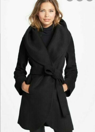 belted wrap coat black