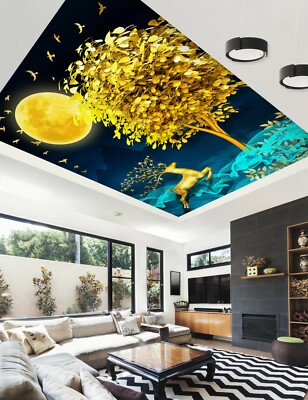 3D Gold Baum Kitz 4026 Geschäft Tapete Wandgemälde Selbstklebend Handel Zoe