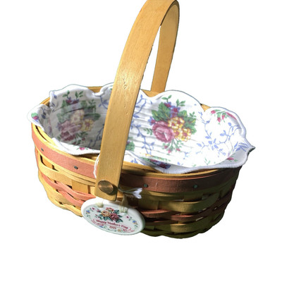 Longaberger Tea for Two Basket 1999 Mother's Day Liner Protector Tie-On Charm