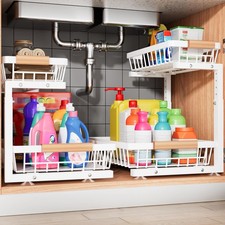 Under Sink Organizer, 2 Pack 2 Tier Under Sink Organizers and Storage, Slide ...
