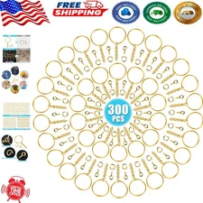 Gold Keychain Rings Kit: 300Pcs Split Rings, Jump Rings & Eye Pins for Crafting