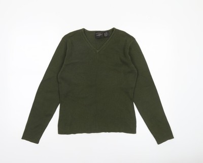B. Moss Damen Strickpullover grün V-Ausschnitt Medium Acryl Baumwolle