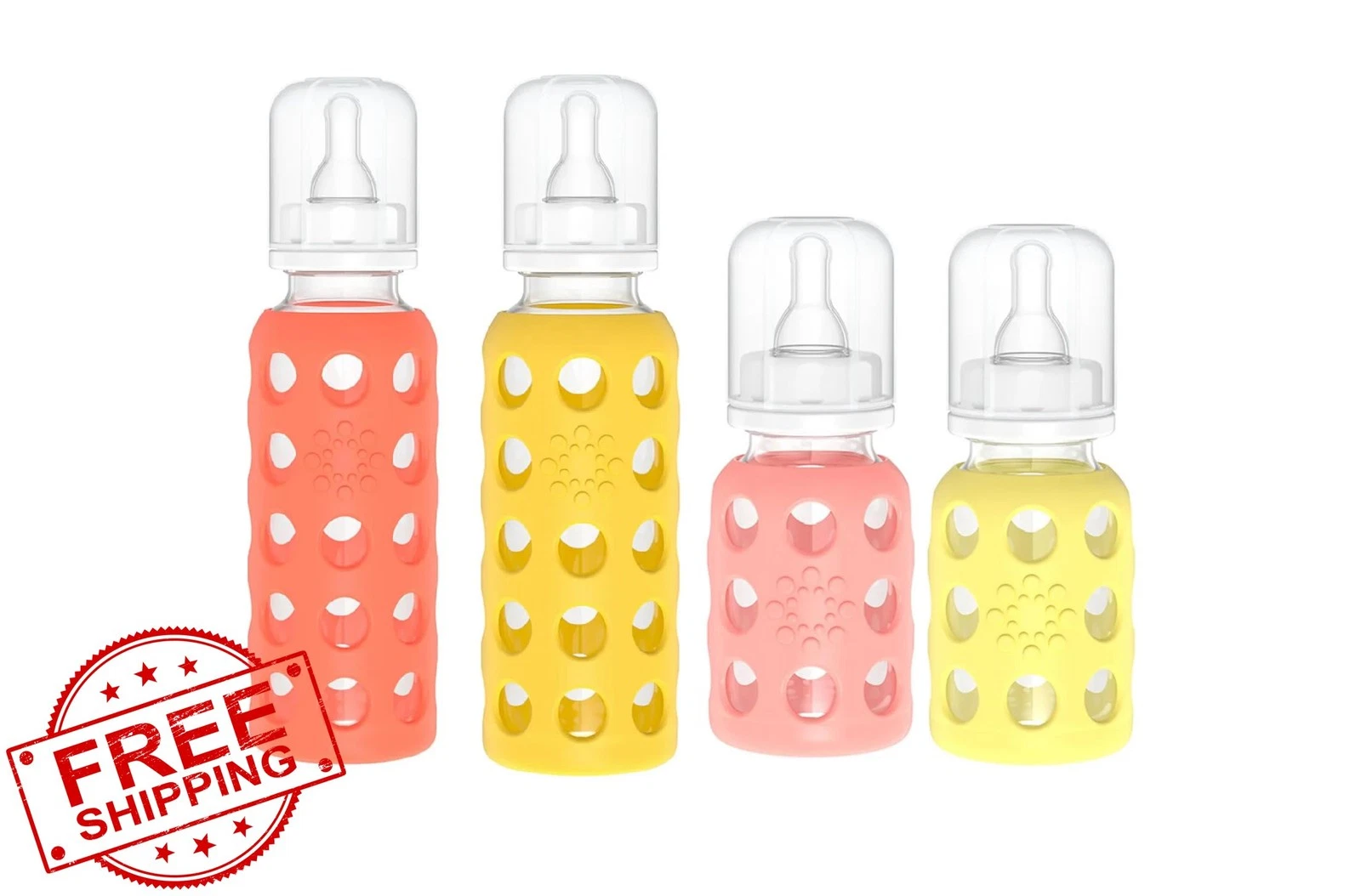 Lifefactory Glass Baby Bottles 4oz 9oz Mango Papaya