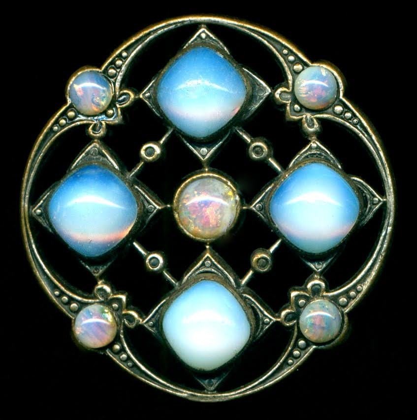 Large Antique Jewel Button Faux Moonstones and Opals Well Made Early 20C