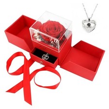 Preserved Real Rose Gifts with Necklace, Eternal Flowers Birthday Gifts for Red