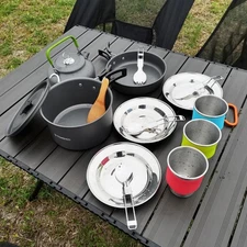 TOMSHOO 20pcs Outdoor Camping Cookware Set Stainless Steel Tableware 3