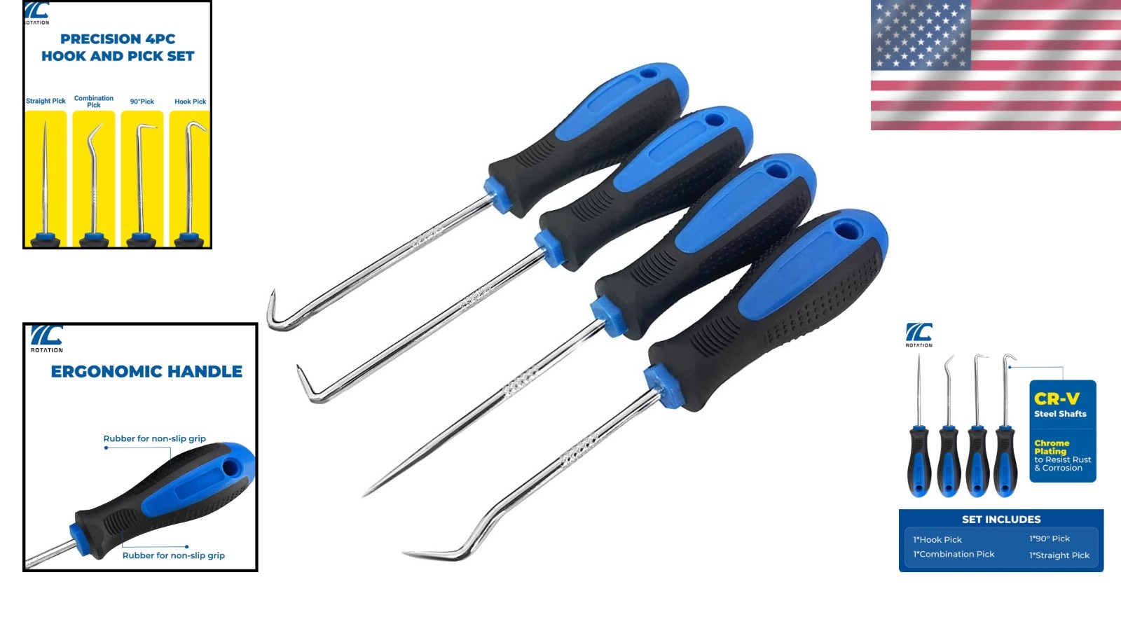 Precision Hook and Pick Set for Automotive | Blue, 4-Piece